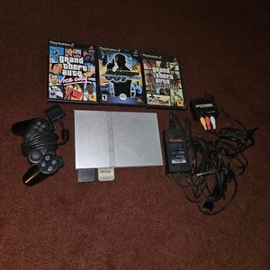 Playstation 2 Slim With 1 Controller 3 Games PS1 & PS2 Memory Cards
